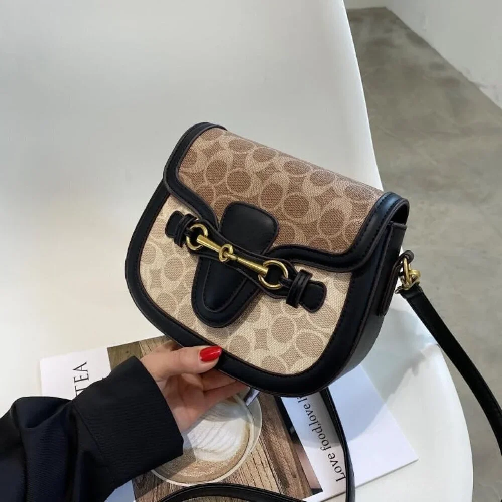 Women Small PU Leather Crossbody Bag with Buckle Compact Purse